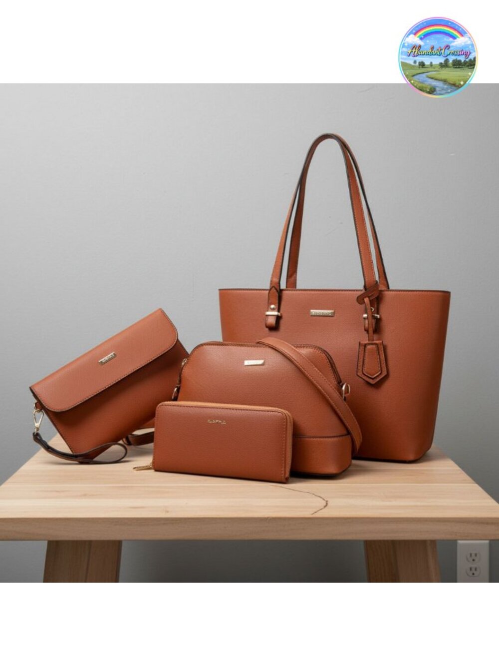 Vegan Leather Satchel Handbag Set with Wallet Clutch and Card Holder